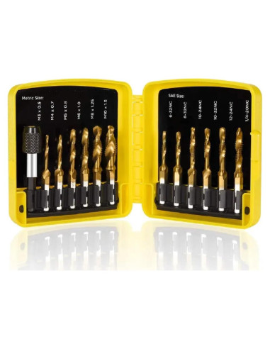 Juego de Brocas y Machos Combinados Herism 13 Piezas Titanio