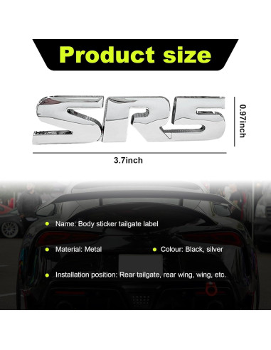 Calcomanías de Emblema de Metal Dickno SR5 V6 2 Piezas Plata