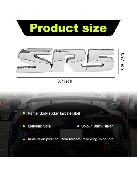 Calcomanías de Emblema de Metal Dickno SR5 V6 2 Piezas Plata