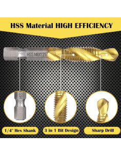 Juego de Brocas y Machos Combinados Herism 13 Piezas Titanio 2