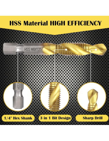 Juego de Brocas y Machos Combinados Herism 13 Piezas Titanio