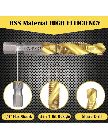 Juego de Brocas y Machos Combinados Herism 13 Piezas Titanio