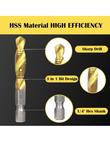 Juego de Brocas y Machos Combinados Herism 13 Piezas Titanio