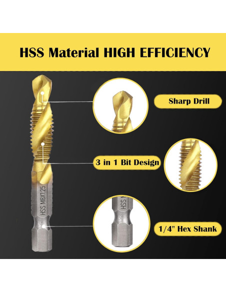 Juego de Brocas y Machos Combinados Herism 13 Piezas Titanio