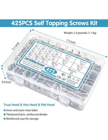 Juego de Tornillos Autorroscantes SATANTECH 425pcs Acero Inoxidable