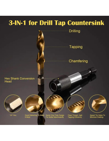 Juego de Brocas y Machos Combinados Herism 13 Piezas Titanio