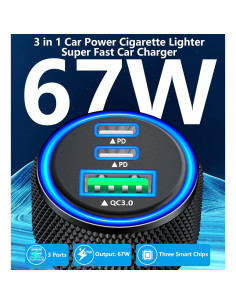 Cargador de Coche Rápido 67W Rombica 3 Puertos USB-C y USB-A 2