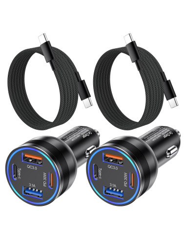 Cargador de coche USB C Agtray 65W 4 puertos con cables 2m