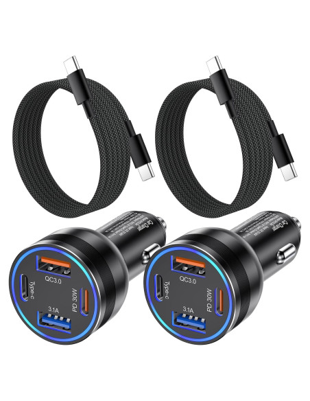 Cargador de coche USB C Agtray 65W 4 puertos con cables 2m