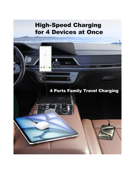 Cargador de coche USB C Agtray 65W 4 puertos con cables 2m