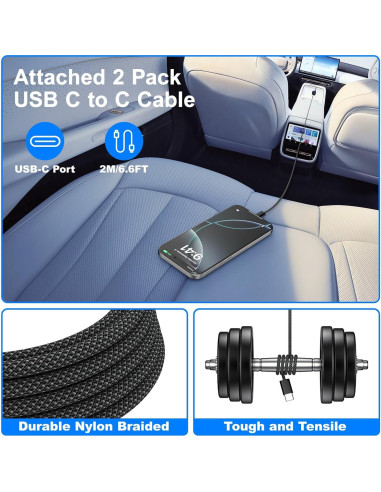 Cargador de coche USB C Agtray 65W 4 puertos con cables 2m