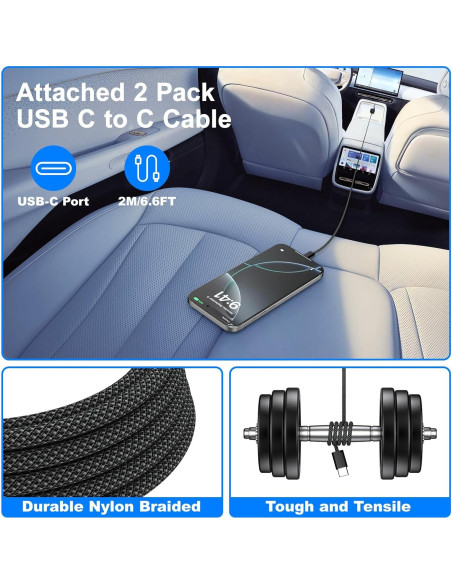 Cargador de coche USB C Agtray 65W 4 puertos con cables 2m