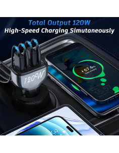 Cargador de Coche USB-C 120W SONRU 4 Puertos Carga Rápida 2