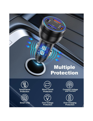 Cargador de coche USB C Agtray 65W 4 puertos con cables 2m