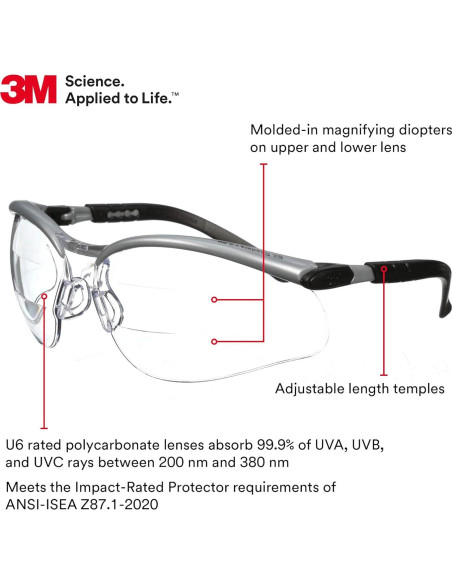 Gafas de Seguridad 3M BX Reader +2.5 Lente Clara Anti-Niebla