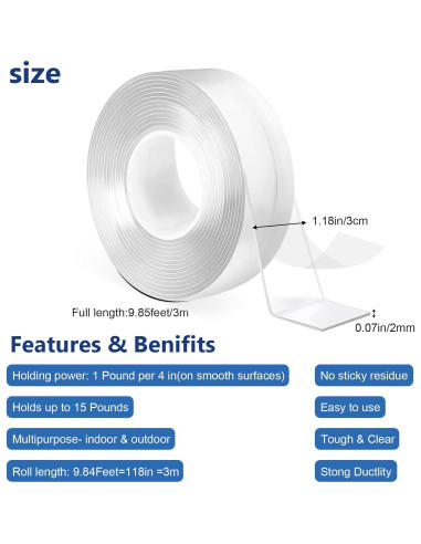 Cinta Doble Cara Nano OFISKY 3m Alta Resistencia Transparente