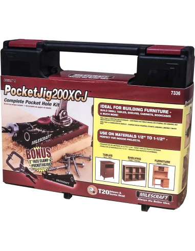 Kit de Carpintería Milescraft Pocket Jig 200XCJ - Plantillas de Agujeros