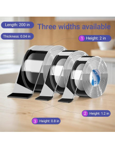 Cinta Doble Cara Nano JMYBGC - Adhesivo Removible 3 Rollos (2cm, 3cm, 5cm) 2