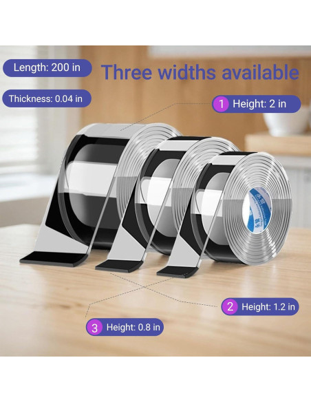 Cinta Doble Cara Nano JMYBGC - Adhesivo Removible 3 Rollos (2cm, 3cm, 5cm)