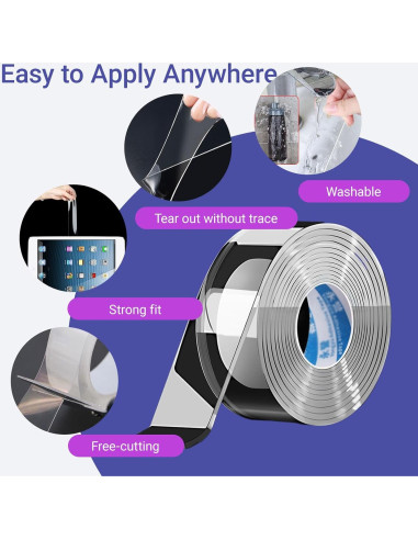 Cinta Doble Cara Nano JMYBGC - Adhesivo Removible 3 Rollos (2cm, 3cm, 5cm)