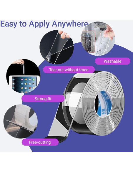 Cinta Doble Cara Nano JMYBGC - Adhesivo Removible 3 Rollos (2cm, 3cm, 5cm)