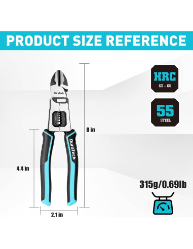 Alicates de Corte Diagonal DURATECH 8" (20.32 cm) Multifuncionales