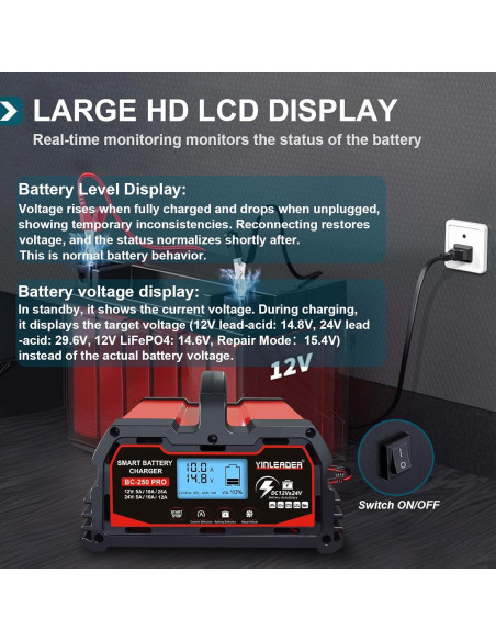 Cargador de Batería Inteligente 25A Yinleader 12V/24V