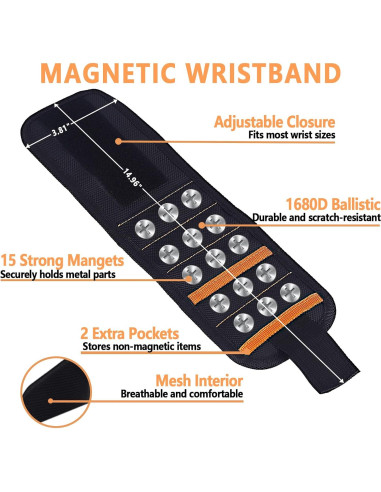 Banda Magnética para Muñeca MENDPRO con 15 Imanes y 2 Bolsillos