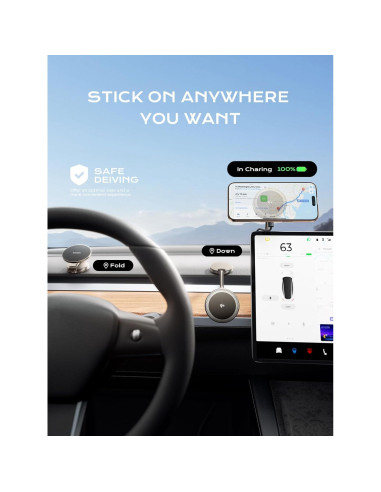 Soporte de Coche Magnético THREEKEY con Cargador Inalámbrico 15W