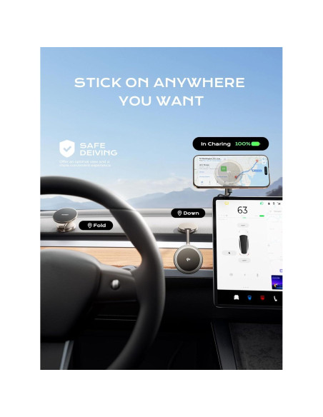 Soporte de Coche Magnético THREEKEY con Cargador Inalámbrico 15W