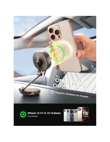 Soporte de Coche Magnético THREEKEY con Cargador Inalámbrico 15W