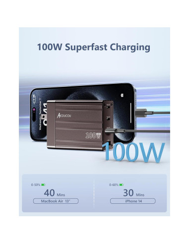 Cargador USB C 100W Acoucou 4 Puertos Rápido GaN Bronce