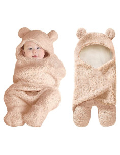 Manta Swaddle para Bebés XMWEALTHY con Capucha Oso Marrón