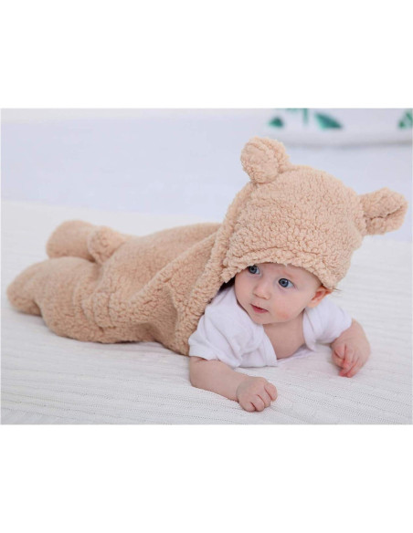 Manta Swaddle para Bebés XMWEALTHY con Capucha Oso Marrón