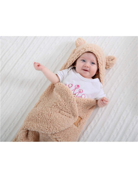 Manta Swaddle para Bebés XMWEALTHY con Capucha Oso Marrón