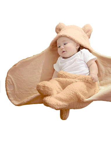 Manta Swaddle para Bebés XMWEALTHY con Capucha Oso Marrón