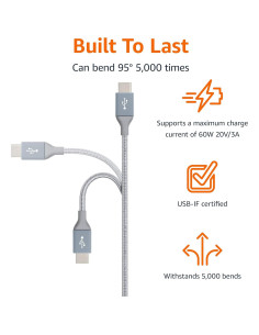 Cable de carga rápida USB-C 2.0 Amazon Basics 3.05m gris 2