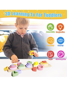 Juguete Montessori Symdiro Clasificador y Apilador de Madera 29x6x5.5cm 2