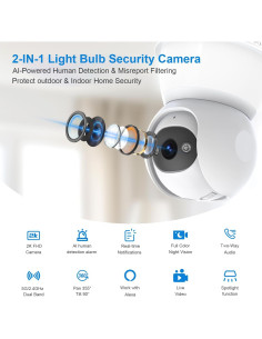 Cámara de Seguridad con Bombilla JCMNETE 2K WiFi 5G/2.4GHz 2