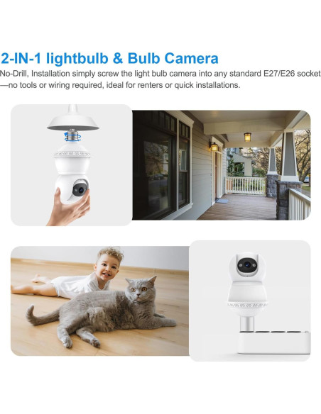 Cámara de Seguridad con Bombilla JCMNETE 2K WiFi 5G/2.4GHz