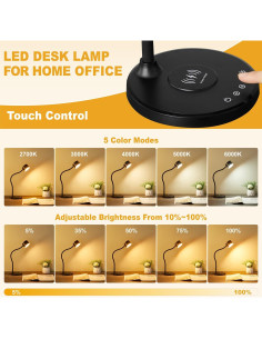 Lámpara de Escritorio KAiSnova Negra con Cargador Inalámbrico 2