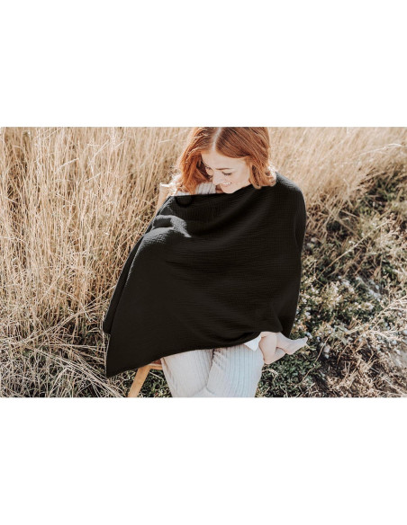 Cubierta de Lactancia Konssy 100% Algodón Negro 360 Privacidad Cubierta de Lactancia Konssy 100% Algodón Negro 360 Privacidad