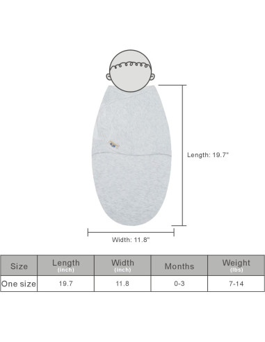 Envoltura Ajustable para Bebés BlueSnail Algodón Gris 0-3M