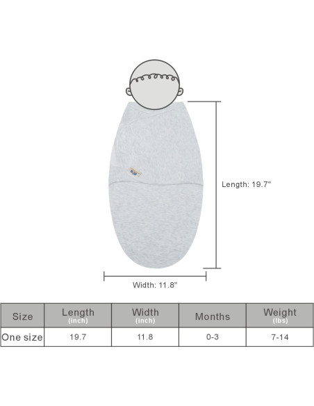Envoltura Ajustable para Bebés BlueSnail Algodón Gris 0-3M