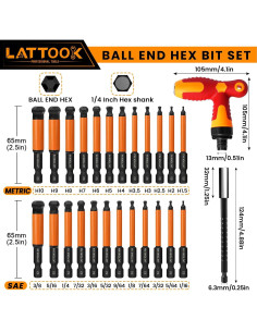 Juego de Puntas Hexagonales con Punta Esférica LATTOOK 24PCS 2