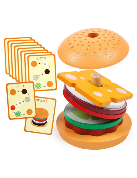 Juguete de Clasificación y Apilamiento Kizh Hamburguesa de Madera