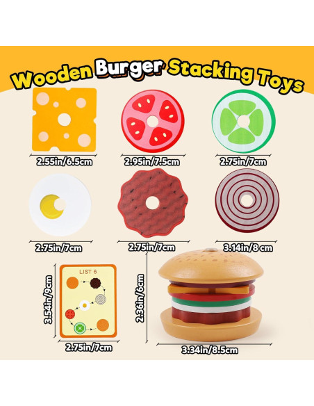 Juguete de Clasificación y Apilamiento Kizh Hamburguesa de Madera