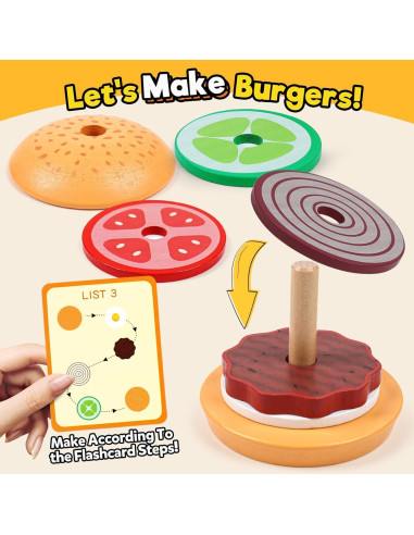 Juguete de Clasificación y Apilamiento Kizh Hamburguesa de Madera
