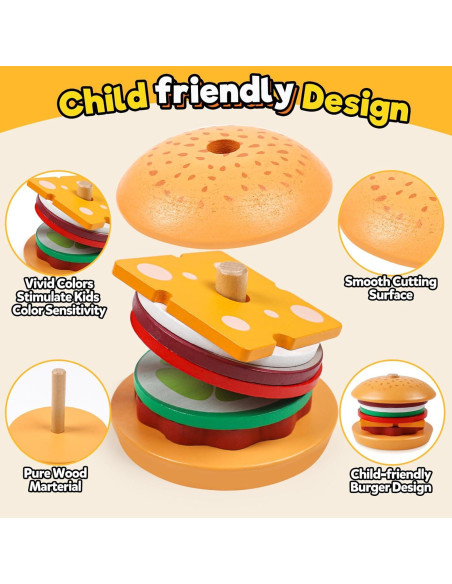 Juguete de Clasificación y Apilamiento Kizh Hamburguesa de Madera