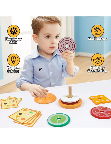 Juguete de Clasificación y Apilamiento Kizh Hamburguesa de Madera